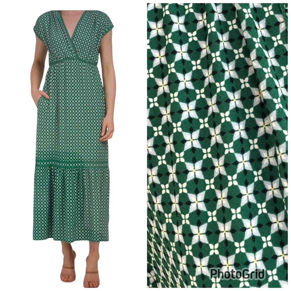 MAX STUDIO NWT Short Sleeve V-Neck Maxi Dress Green Sz Large